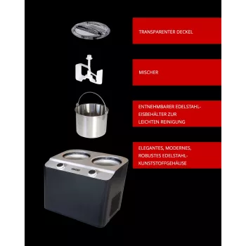 Μηχανή παγωτού με συμπιεστή Unold Doppio 2,4 l 250 W μαύρο, σατέν ατσάλι