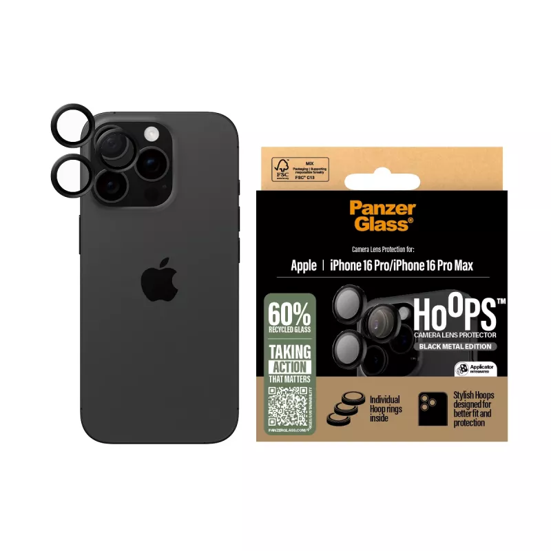 Προστασία φακού κάμερας PanzerGlass ® Hoops® μαύρη iPhone 16 Pro | 16 Pro Max