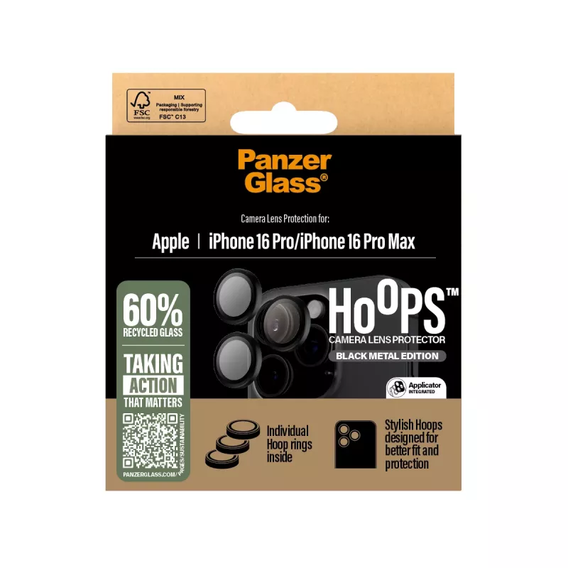 Προστασία φακού κάμερας PanzerGlass ® Hoops® μαύρη iPhone 16 Pro | 16 Pro Max