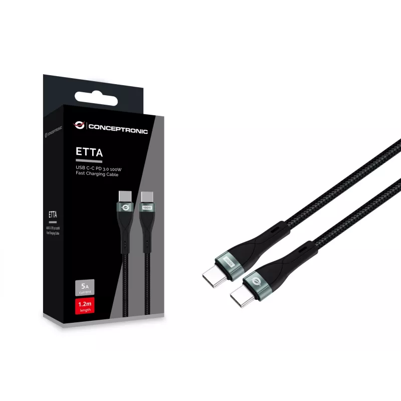 Conceptronic ETTA01B12 Καλώδιο γρήγορης φόρτισης USB-C-C PD 3.0 100W 1,2 m, 20V 5A, 480 Mbit/s, E-Mark