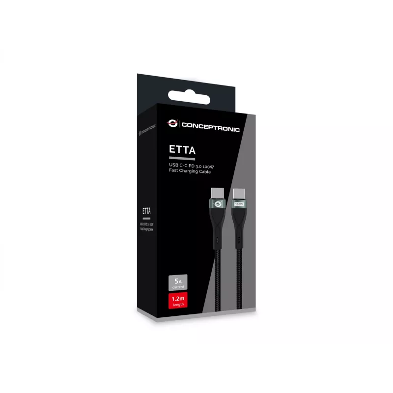 Conceptronic ETTA01B12 Καλώδιο γρήγορης φόρτισης USB-C-C PD 3.0 100W 1,2 m, 20V 5A, 480 Mbit/s, E-Mark