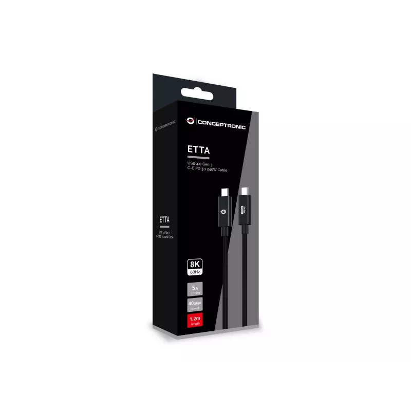 Conceptronic ETTA04B12 Καλώδιο USB 4.0 Gen 3 C-C PD 3.1 240W 1,2 m, 48 V 5 A, 40 Gbit/s, E-Mark