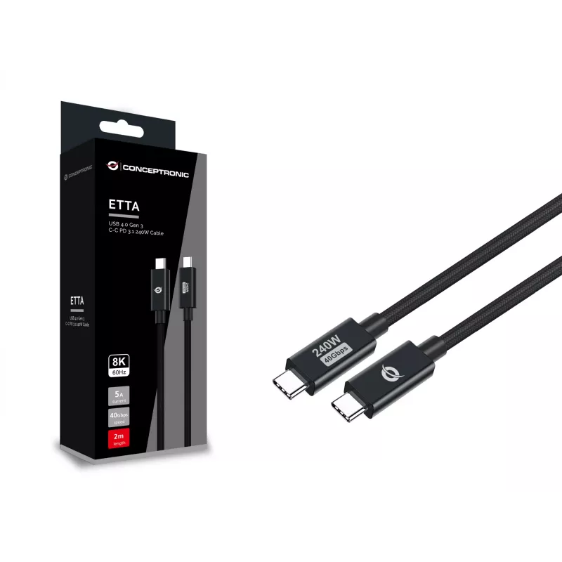 Conceptronic ETTA04B20 Καλώδιο USB 4.0 Gen 3 C-C PD 3.1 240W 2M, 48V 5A, 40Gbps, E-Mark