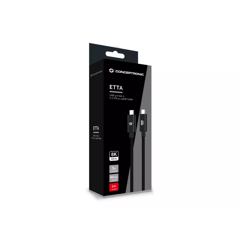 Conceptronic ETTA04B20 Καλώδιο USB 4.0 Gen 3 C-C PD 3.1 240W 2M, 48V 5A, 40Gbps, E-Mark