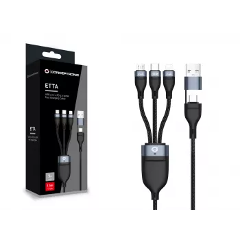 Conceptronic ETTA06B15 Καλώδιο γρήγορης φόρτισης USB 3-in-1 PD 3.0 100W 1,5 m, 20V 5A, 480 Mbit/s, E-Mark