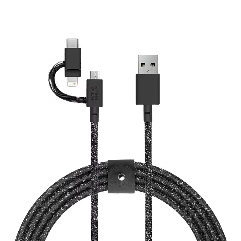 Καλώδιο USB Native Union BELT-ULC-CS-BLK-NP 2m USB-A σε USB-C/Micro-USB-A/Lightning Μαύρο