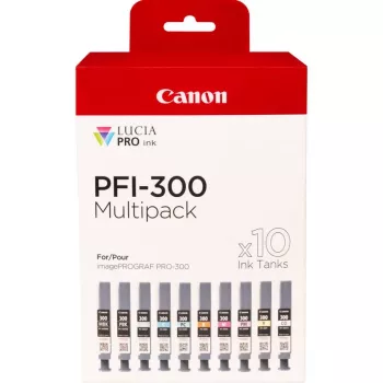 Canon PFI-300 μελανοδοχείο 10 τεμ. γνήσιο μαύρο, μπλε, κυανό, γκρι, ματζέντα, φωτογραφικό μαύρο, PhotoMagenta, κόκκινο, κίτρινο