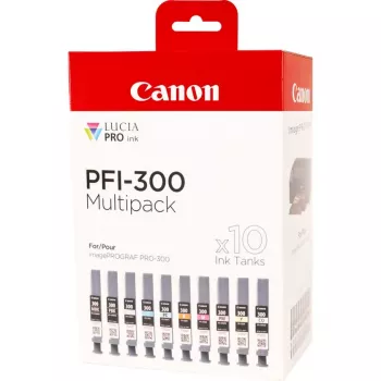 Canon PFI-300 μελανοδοχείο 10 τεμ. γνήσιο μαύρο, μπλε, κυανό, γκρι, ματζέντα, φωτογραφικό μαύρο, PhotoMagenta, κόκκινο, κίτρινο