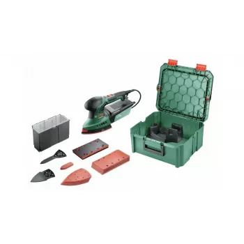 Bosch PSM 200 AES 06033B6002 πολυτριβείο, 200 W, σετ αξεσουάρ 29 τεμαχίων, SystemBox, πράσινο/μαύρο