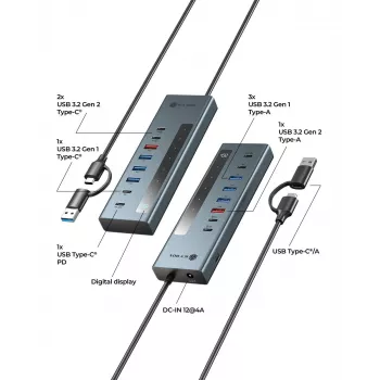 RAIDSONIC ICY BOX Hub 9 σε 1 με Power Delivery, USB 3.2 Gen 2 Type-C/Type-A Host, αλουμίνιο, μπλε