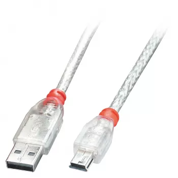 Lindy 0,5m καλώδιο USB 2.0 - Type A σε Mini-B, Διάφανο