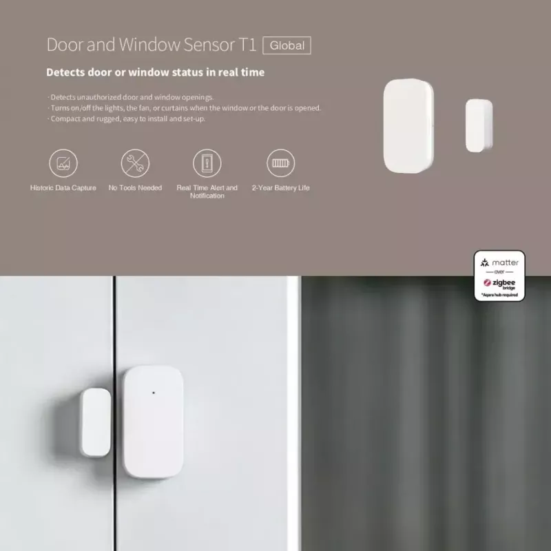Αισθητήρας πόρτας/παραθύρου Smart Home, Aqara DW-S03D, ασύρματος, Zigbee