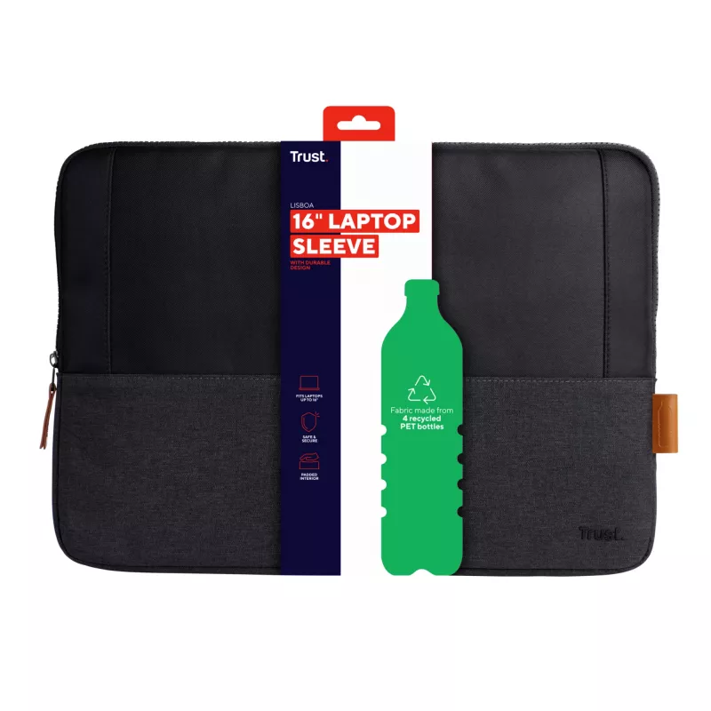 Θήκη sleeve TRUST Lisboa 40,6 cm 16 ίντσες μαύρο ελαφρύ μονόχρωμο