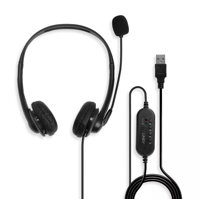 Headset Lindy USB Type-A καλώδιο headset με ενσωματωμένο χειριστήριο