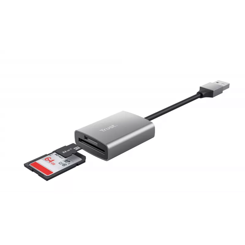 Trust Dalyx 24135 συσκευή ανάγνωσης καρτών, USB 3.2 Gen 1, microSD/SD/SDHC/SDXC, ασημί