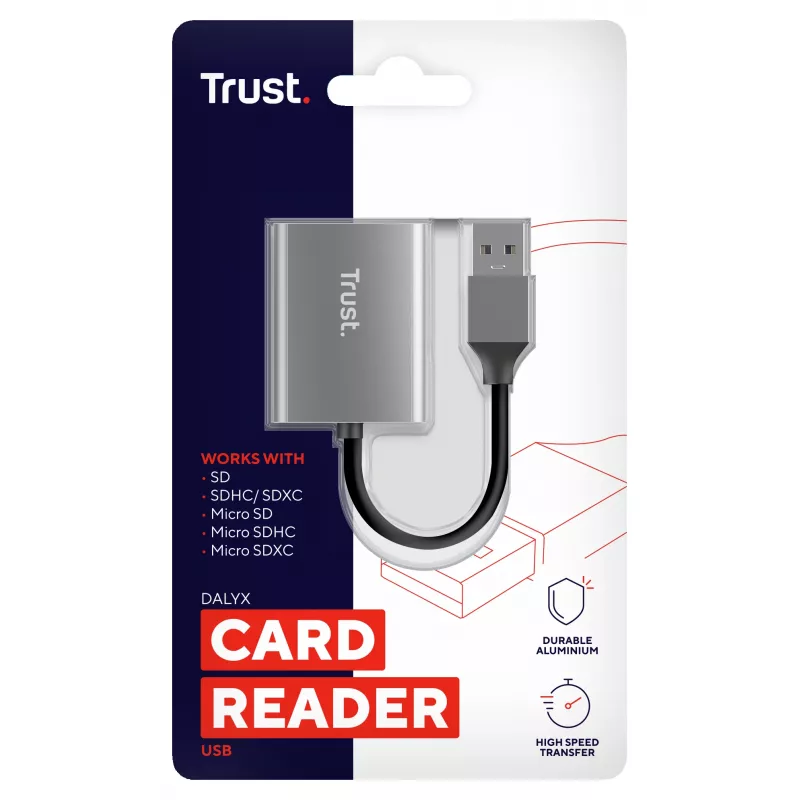 Trust Dalyx 24135 συσκευή ανάγνωσης καρτών, USB 3.2 Gen 1, microSD/SD/SDHC/SDXC, ασημί