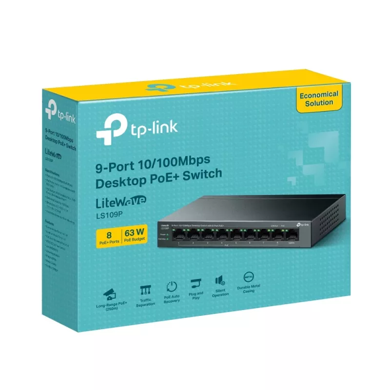 TP-Link LiteWave LS109P Διακόπτης δικτύου Unmanaged Fast Ethernet (10/100) Power over Ethernet (PoE) Μαύρο