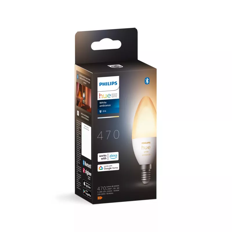 Έξυπνος λαμπτήρας Philips Hue White ambience Candle E14, 5,2 W, Bluetooth/Zigbee, υποδοχή E14