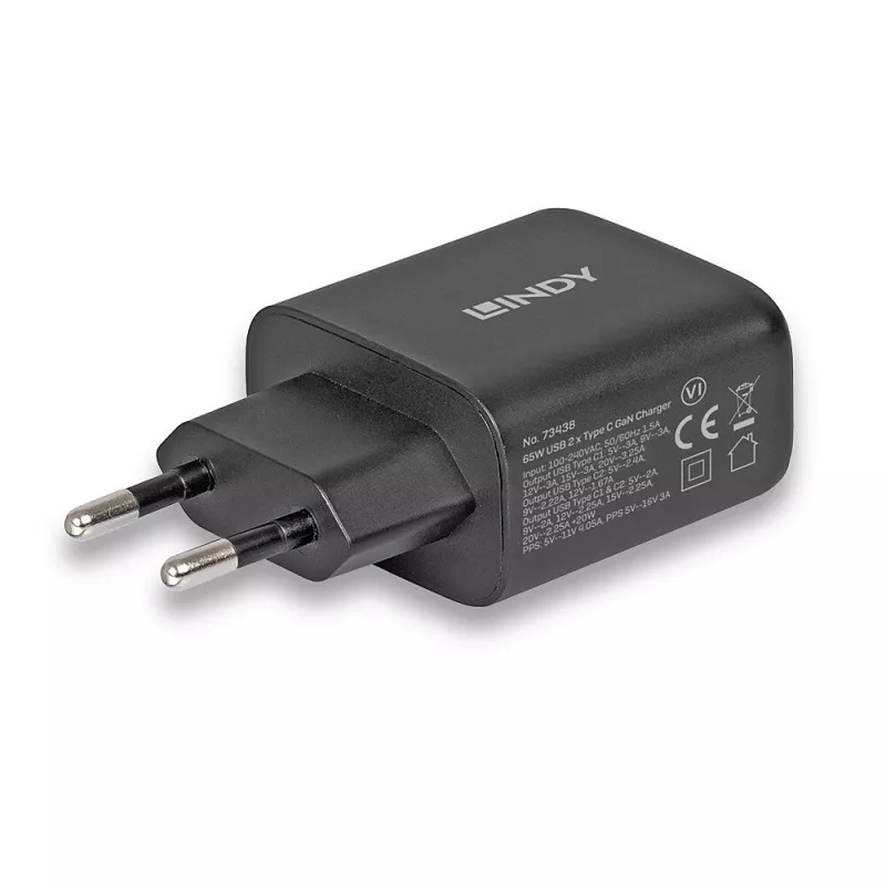 Lindy 65W USB 2 x Type-C GaN φορτιστής 73438