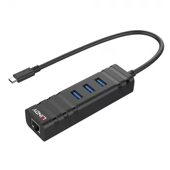 USB Hub Lindy USB 3.2 Type-C Hub και μετατροπέας Gigabit Ethernet