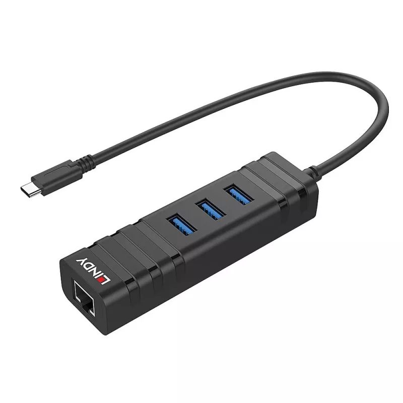 USB Hub Lindy USB 3.2 Type-C Hub και μετατροπέας Gigabit Ethernet