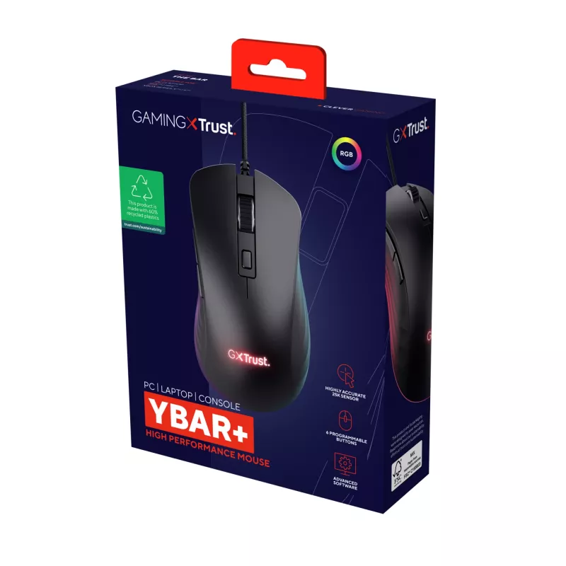 Trust GXT924 YBAR+ Ποντίκι Gaming Δεξιόχειρας USB Type-A Οπτικό 25600 DPI
