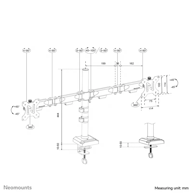 Neomounts DS60-600BL2 Βραχίονας οθόνης 10-32 inch - γρήγορη στερέωση - όριο 180°