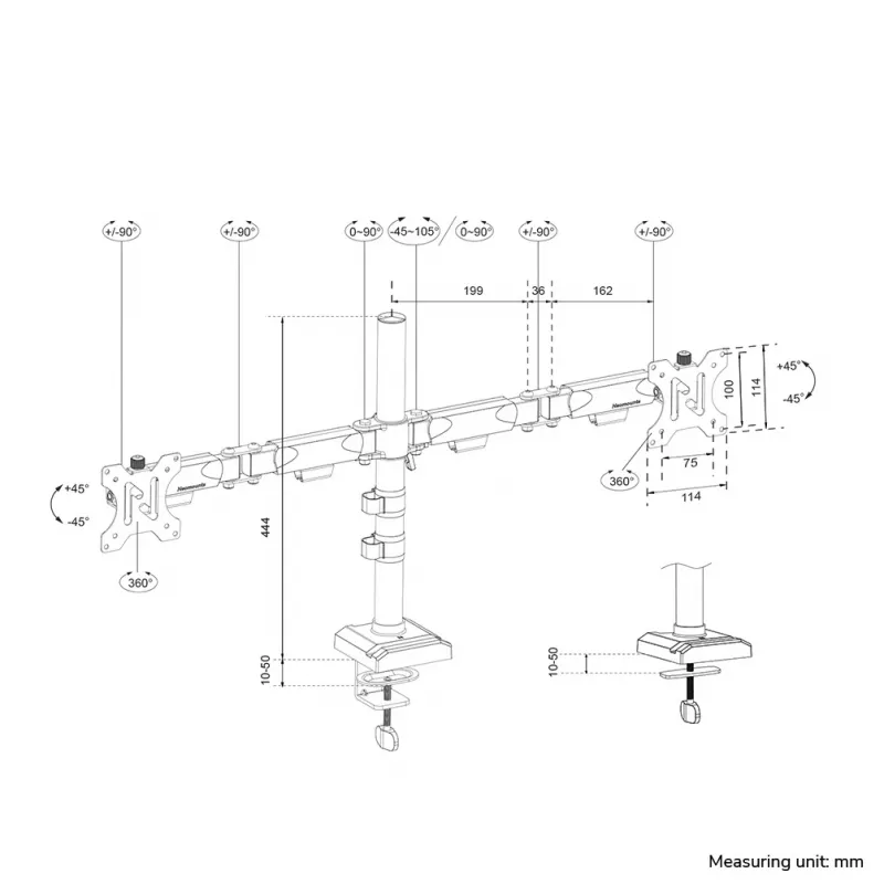 Neomounts DS60-600BL2 Βραχίονας οθόνης 10-32 inch - γρήγορη στερέωση - όριο 180°