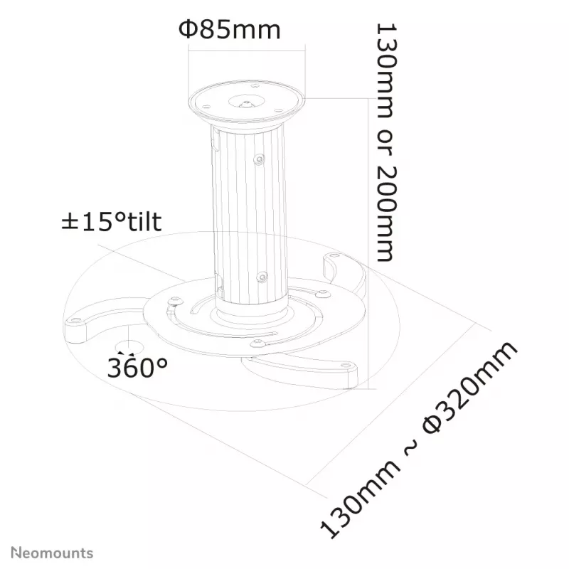Neomounts BEAMER-C80 Βάση οροφής για projector – h 13–20 cm – πλήρως κινητή