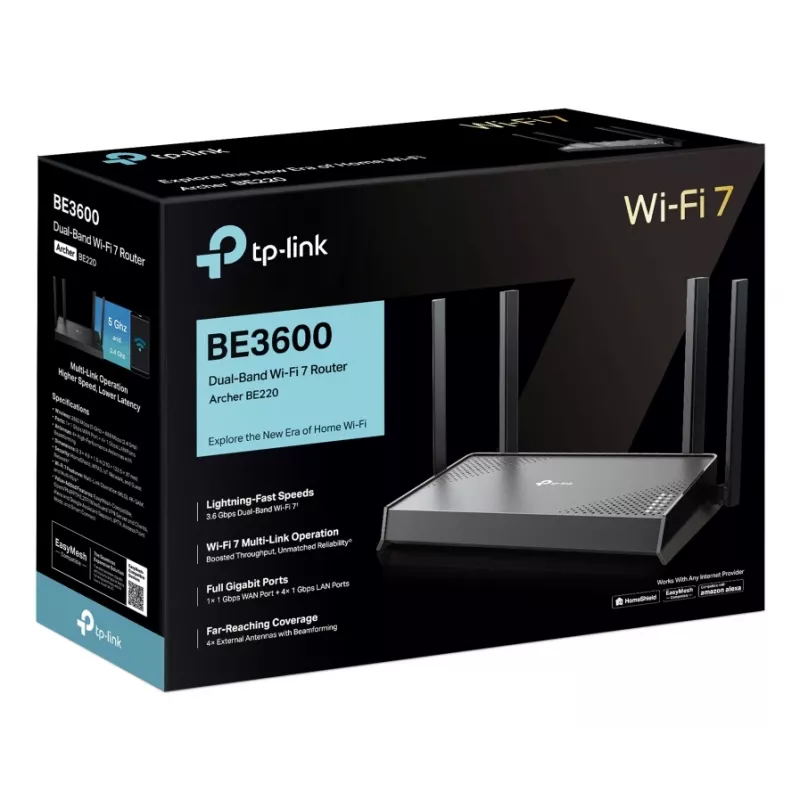 TP-Link Archer BE220 WLAN Router Gigabit Ethernet Dualband (2,4 GHz / 5 GHz) Μαύρο