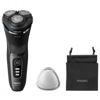 Ηλεκτρική περιστροφική ξυριστική μηχανή Philips 3000 Series S3244/12 – 3 κεφαλές ξυρίσματος, Υγρό & Στεγνό, Li‑Ion, 60 λεπτά διάρκεια, Pop‑up trimmer, πλένεται, μαύρο