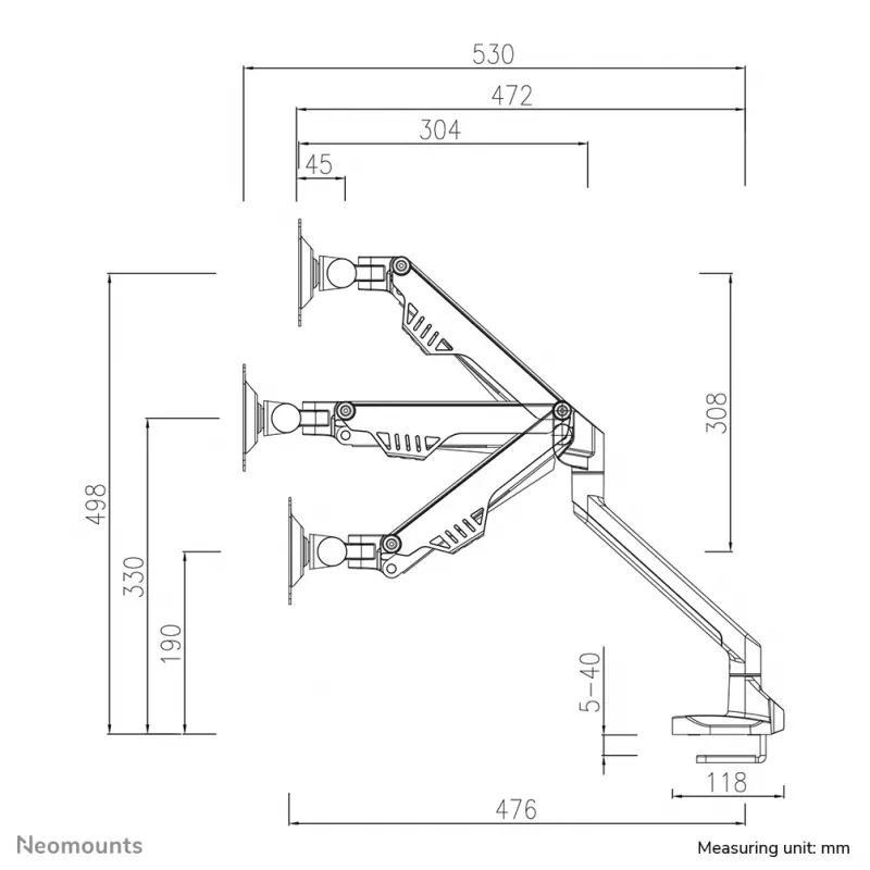 Neomounts FPMA-D750SILVER2 Βραχίονας Οθόνης 10-32 ίντσες - Γκάζι - Topfix - 180°-Στοπ