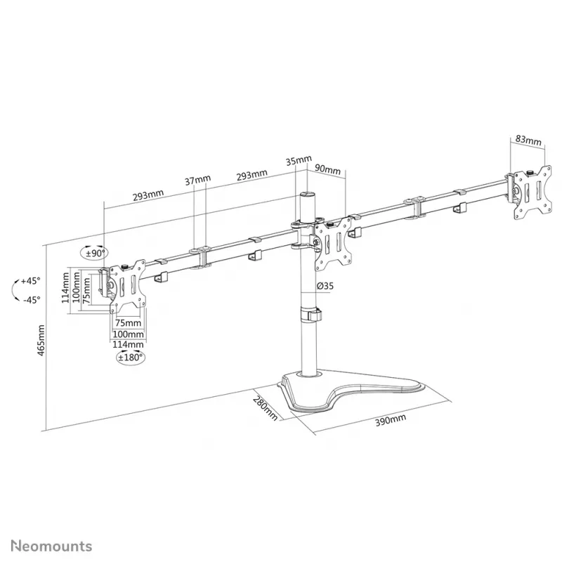 Neomounts Βάση Οθόνης Γραφείου FPMA-D550DD3Μαύρο Ελεύθερη 6 kg 13-27 ίντσες
