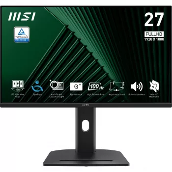 Οθόνη MSI PRO MP275PG 27 ιντσών, Full HD 1920x1080, IPS, 100 Hz, 1 ms MPRT, HDMI, DisplayPort, D-Sub (VGA), ηχεία 2x 2 W, Adaptive-Sync, κλίση/περιστροφή/ύψος/pivot, VESA 100x100, TUV, Kensington, μαύρη