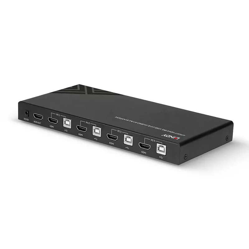 Lindy Διακόπτης KVM HDMI 18G USB 2.0 Audio 4 Θύρες 4K Ultra HD