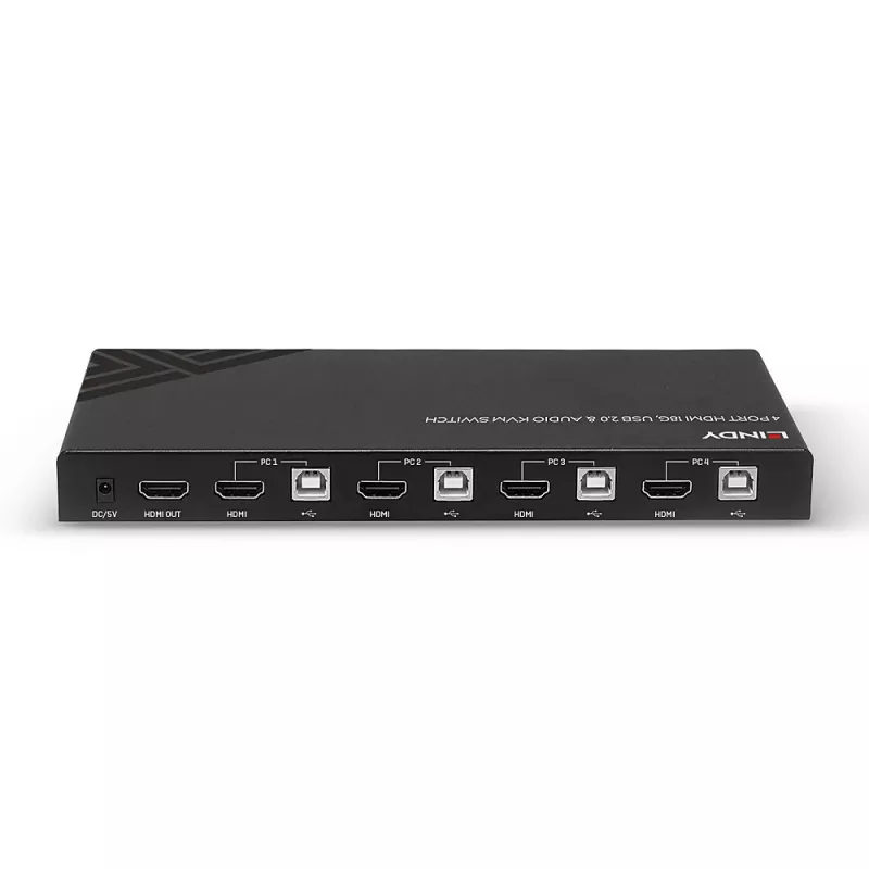Lindy Διακόπτης KVM HDMI 18G USB 2.0 Audio 4 Θύρες 4K Ultra HD