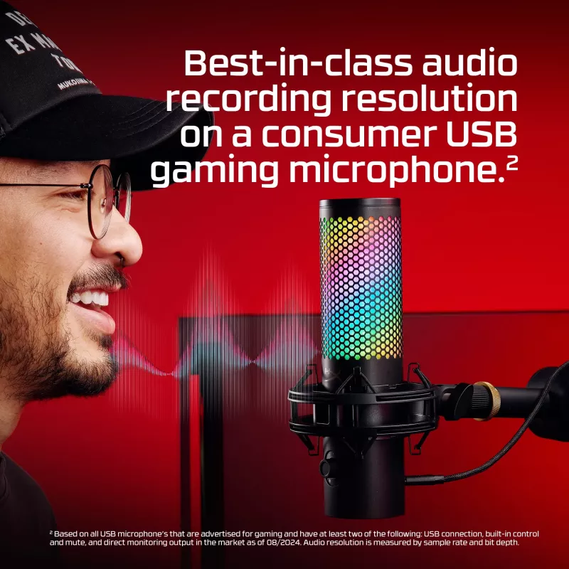 HyperX QuadCast 2 S - μικρόφωνο USB (μαύρο), επιτραπέζιο μικρόφωνο, -8 dB, 20 - 20000 Hz, 1 Ω, ενσύρματο, USB
