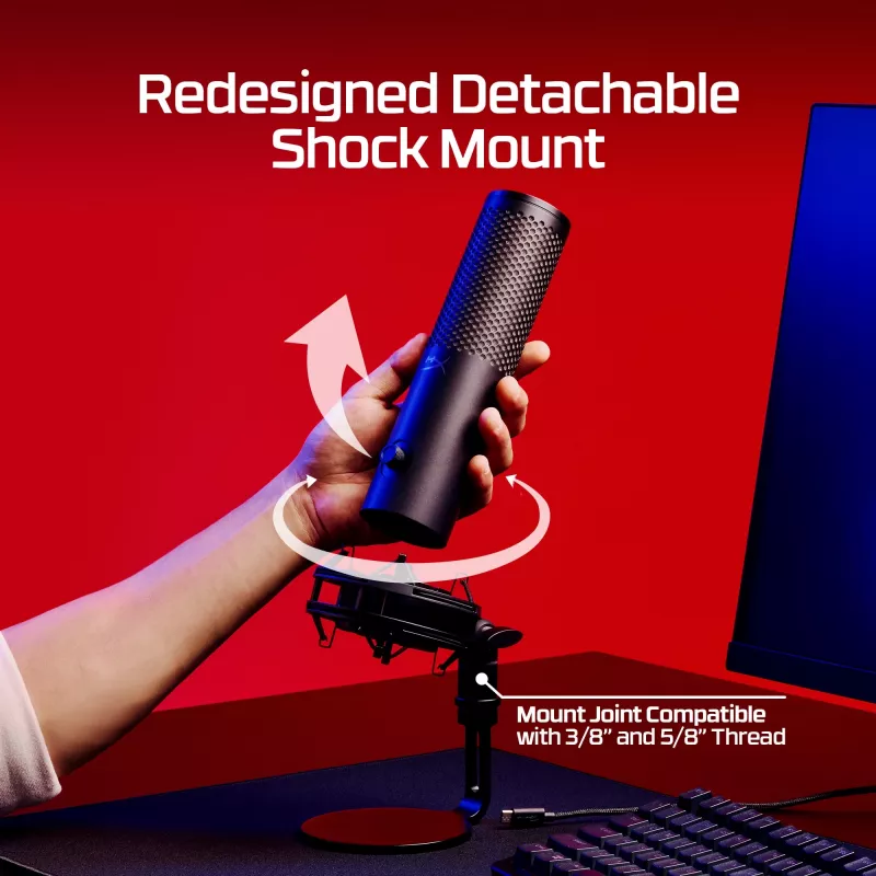 HyperX QuadCast 2 S - μικρόφωνο USB (μαύρο), επιτραπέζιο μικρόφωνο, -8 dB, 20 - 20000 Hz, 1 Ω, ενσύρματο, USB