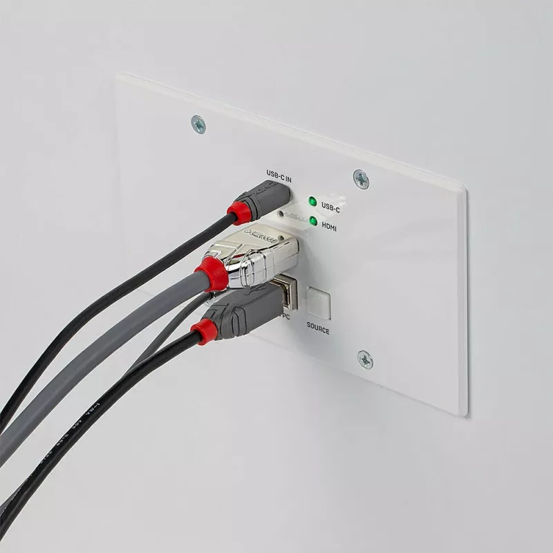 Lindy 150m Cat.6 HDMI 4K60 & Type C HDBaseT EU επιτοίχια πλάκα επέκτασης KVM, πομπός