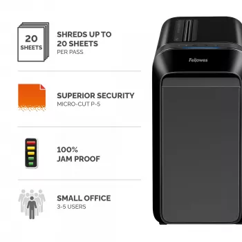 Fellowes Powershred LX221 5050401 καταστροφέας εγγράφων μικρο-κοπής, P-5, 20 φύλλα, 2 x 12 mm, 30 l, 70 dB, μαύρος