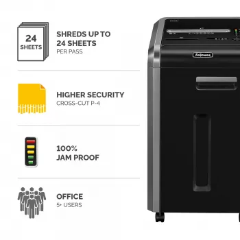 Fellowes Καταστροφέας εγγράφων 225Ci 24 φύλλων Καταστροφέας σωματιδίων με δοχείο 60 λίτρων, υψηλό επίπεδο ασφαλείας P4