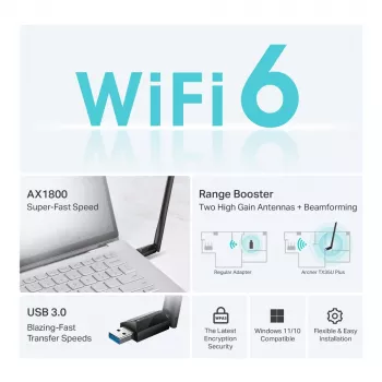 Ασύρματος προσαρμογέας USB-WLAN TP-LINK Archer TX35U PLUS — WLAN 6 Dualband 1201 Mbit/s, τροφοδοτούμενος από USB, μαύρος