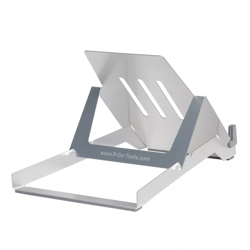 R-Go Tools Βάση laptop R-Go Riser Basic, αναδιπλούμενη και ρυθμιζόμενη βάση laptop, Αλουμίνιο, ασημί