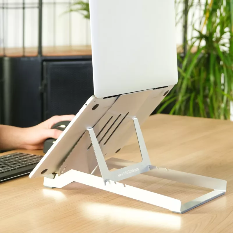 R-Go Tools Βάση laptop R-Go Riser Basic, αναδιπλούμενη και ρυθμιζόμενη βάση laptop, Αλουμίνιο, ασημί
