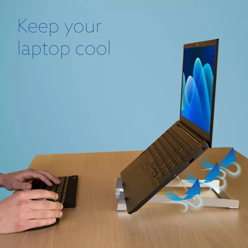 R-Go Tools Βάση laptop R-Go Riser Basic, αναδιπλούμενη και ρυθμιζόμενη βάση laptop, Αλουμίνιο, ασημί