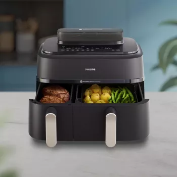 Φριτέζα αέρος Philips 5000 Series NA551/00 — χωρητικότητα 9 L, 2300 W, χειρισμός αφής, οθόνη LED, μαύρο/ασημί