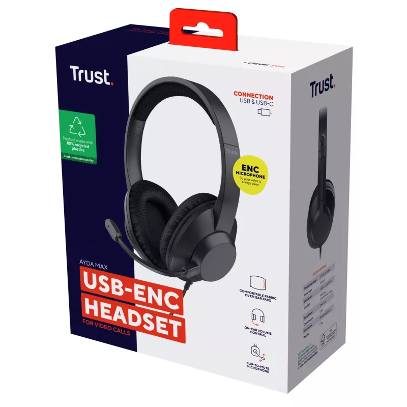 Trust Ayda Max Headset Ενσύρματο Head-band Κλήσεις/Μουσική USB Type-C / USB Type-A Μαύρο