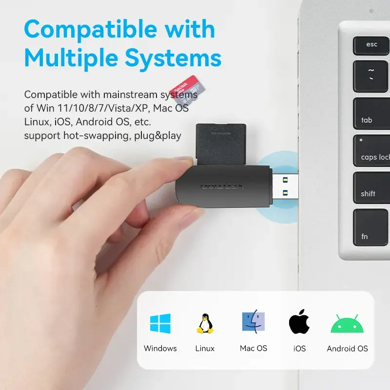 Vention CLGB0 αναγνώστης καρτών 2 σε 1, USB 3.0 A, SD + TF, διπλό γράμμα μονάδας, μαύρος
