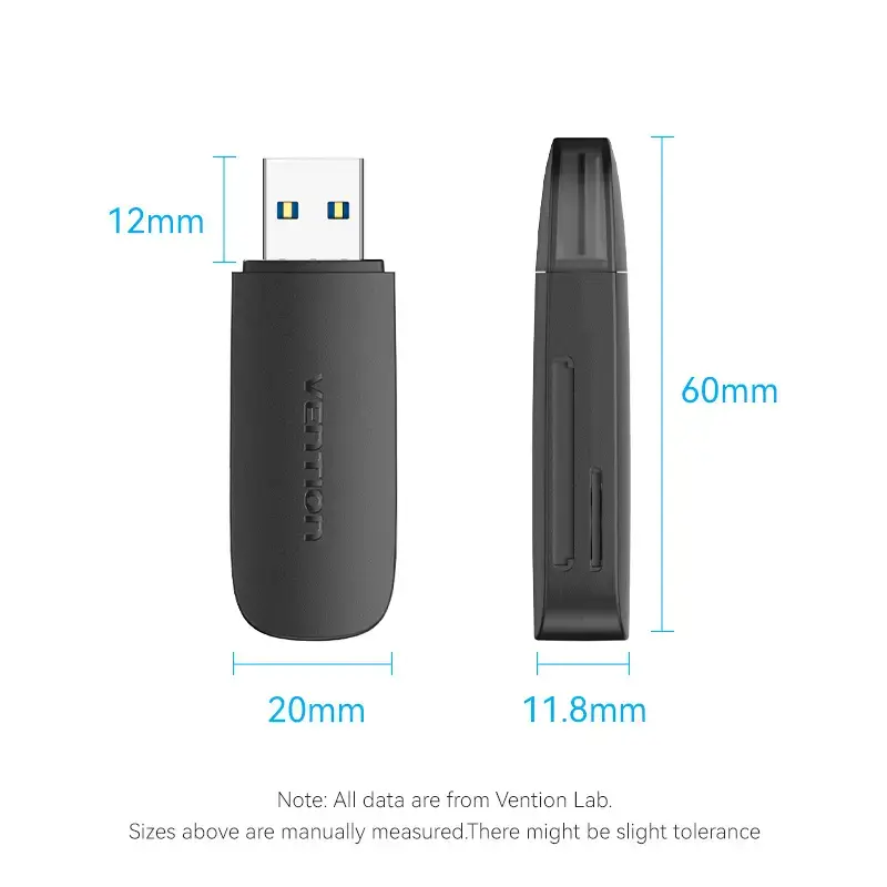 Vention CLGB0 αναγνώστης καρτών 2 σε 1, USB 3.0 A, SD + TF, διπλό γράμμα μονάδας, μαύρος