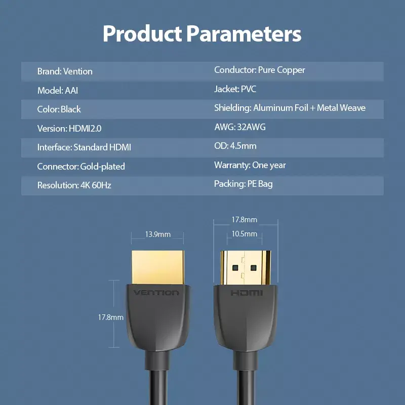 Vention Φορητό καλώδιο HDMI 3M μαύρο HDMI 2.0 18 Gbit/s